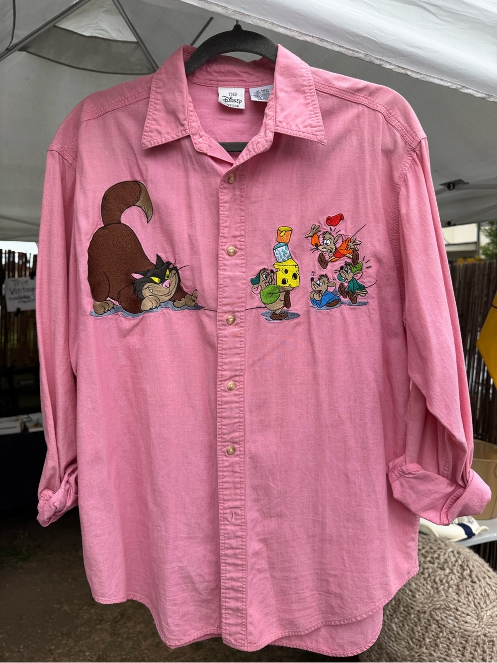 Disney embroidered cinderella Luther villain Pink/Red Cotton Collared Shirt